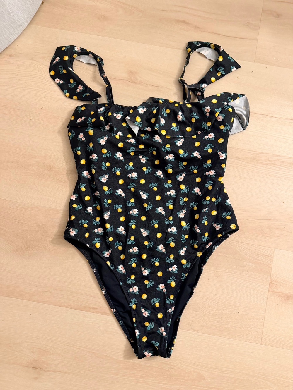 Victoria's Secret Black with Yellow Lemon Print swimsuit